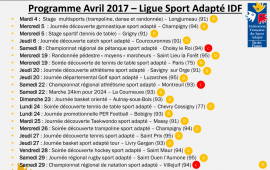 Programme Avril 2017 - Ligue Sport Adapté IDF